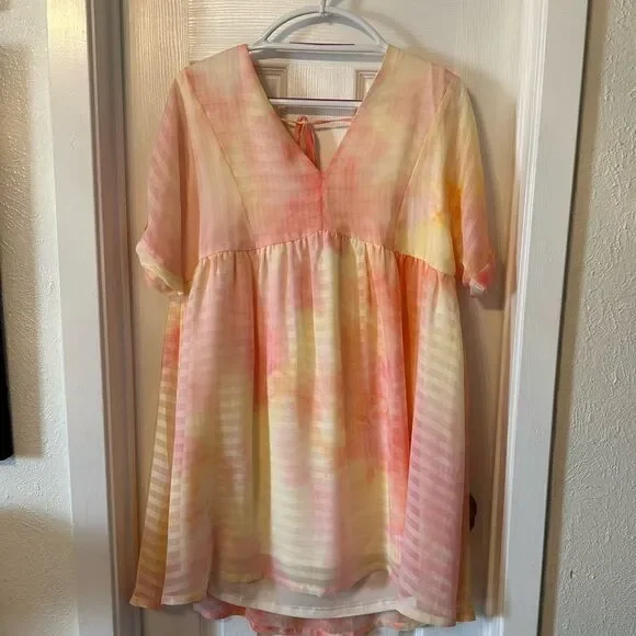 Entro Light Pink Lemon Yellow Mini Dress Medium - Picture 2 of 10